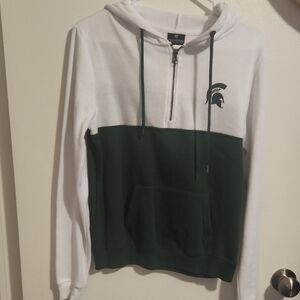 Colosseum White and Green V-Neck Sweater